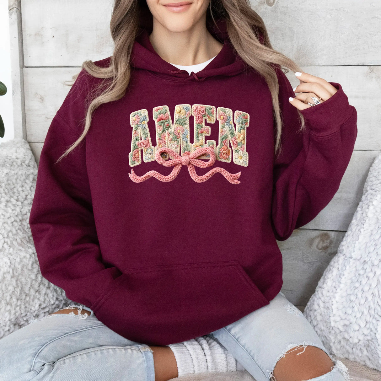 Hanorac cu gluga de dama oversize cu imprimeu AMEN