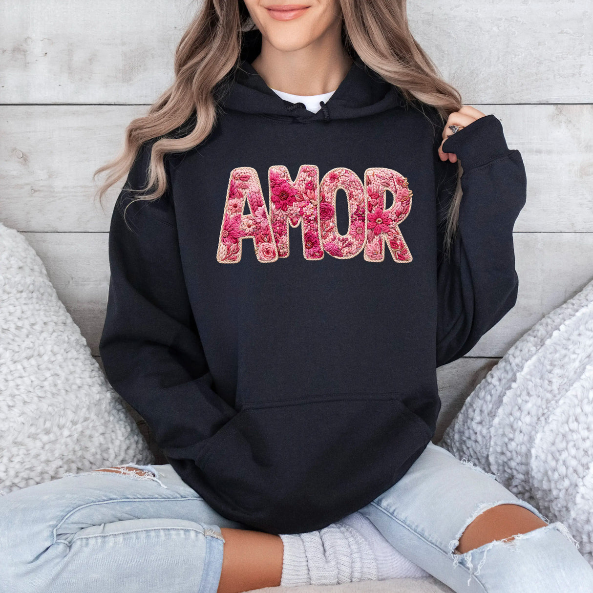 Hanorac cu gluga dama oversize cu imprimeu AMORE