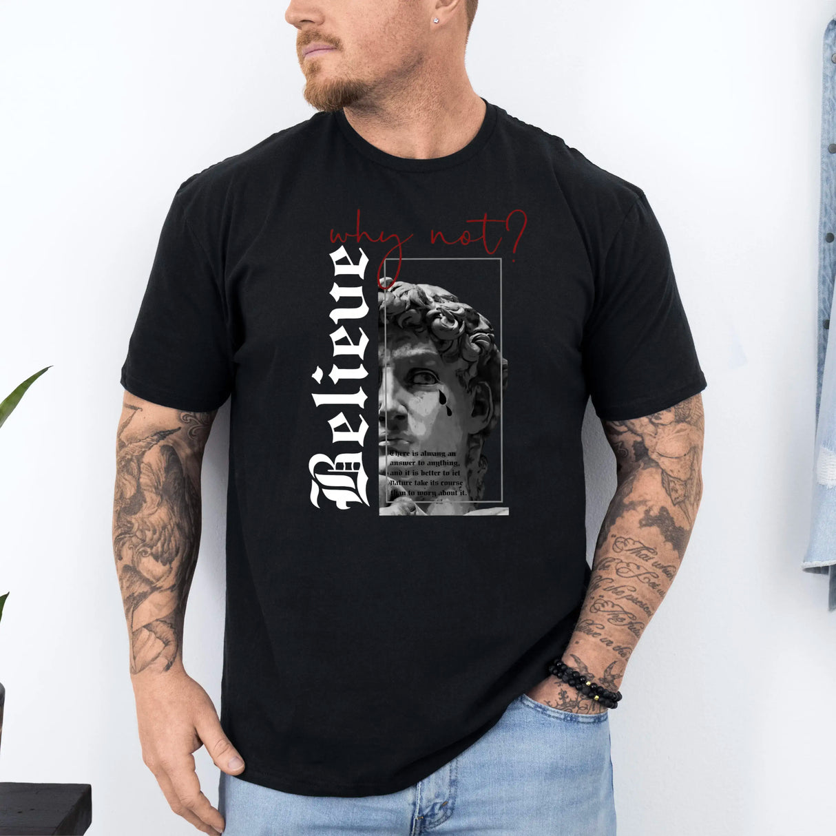 Tricou barbati din bumbac 100% regular fit cu mesaj BELIEVE