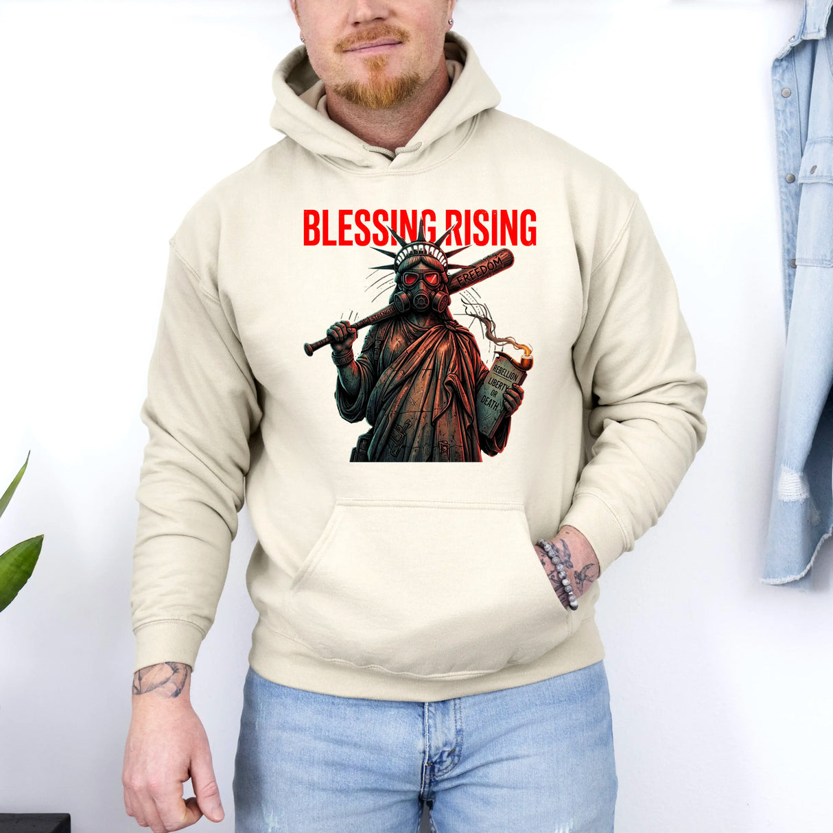 Hanorac cu gluga barbati regular fit cu imprimeu BLESSING