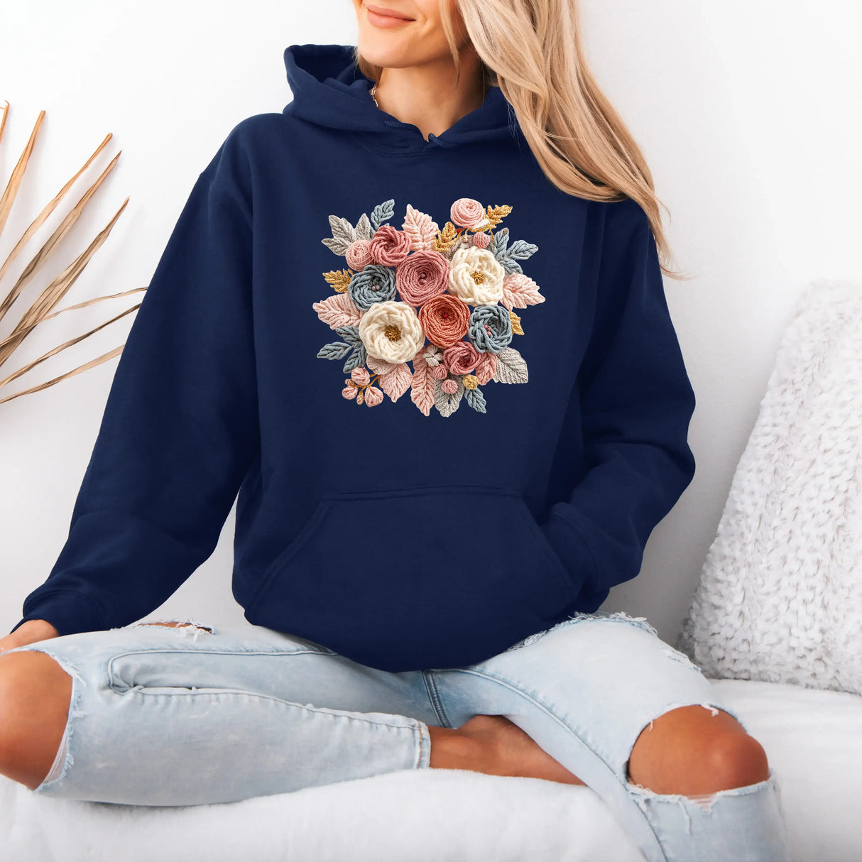 Hanorac cu gluga de dama oversize cu imprimeu BOHO FLOWERS