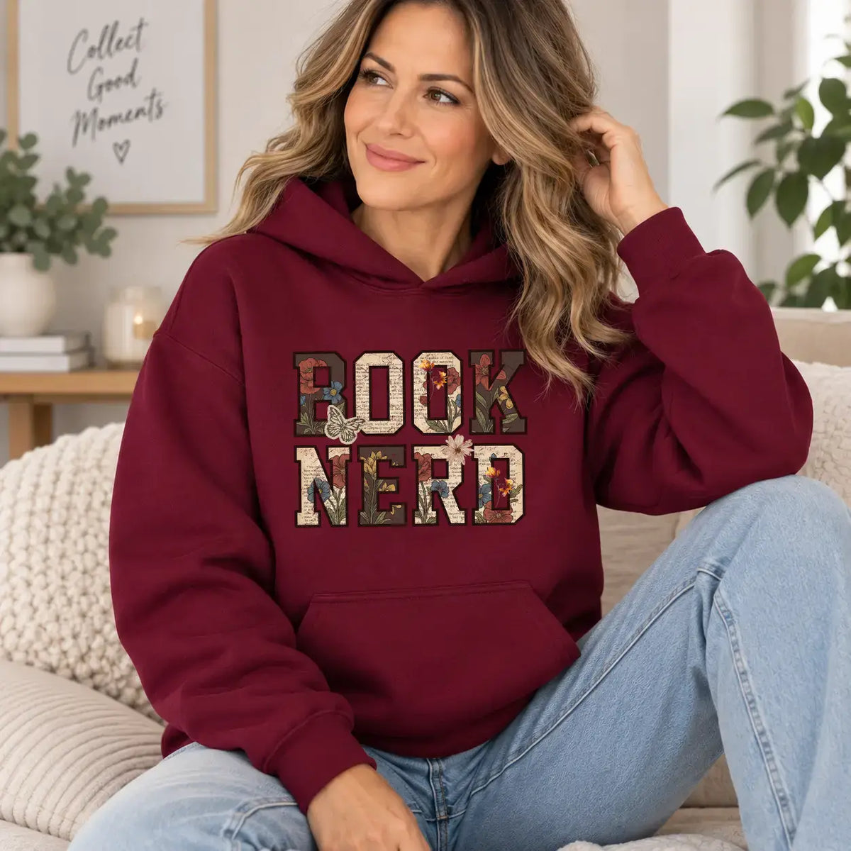 Hanorac cu gluga dama oversize cu imprimeu BOOK NERD