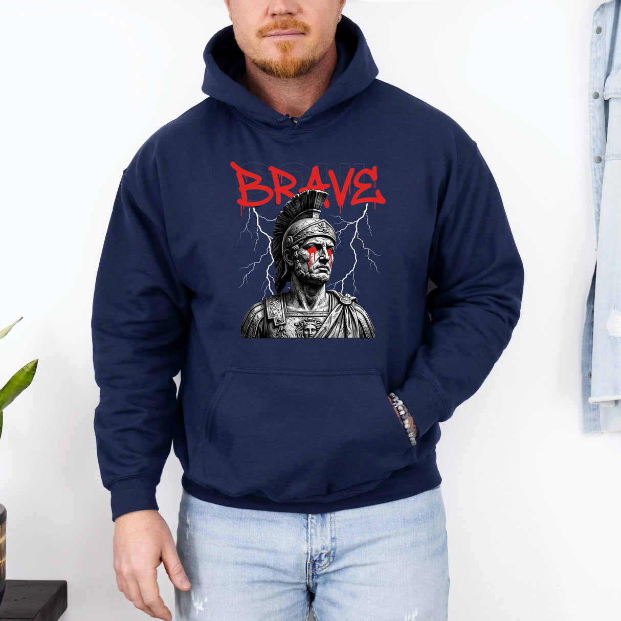 Hanorac cu gluga barbati regular fit cu imprimeu BRAVE