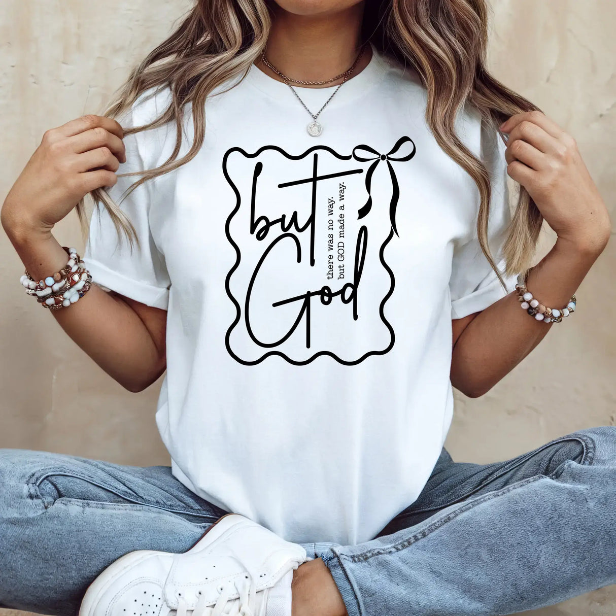 Tricou de dama oversize din bumbac 100% cu mesaj BUT GOD
