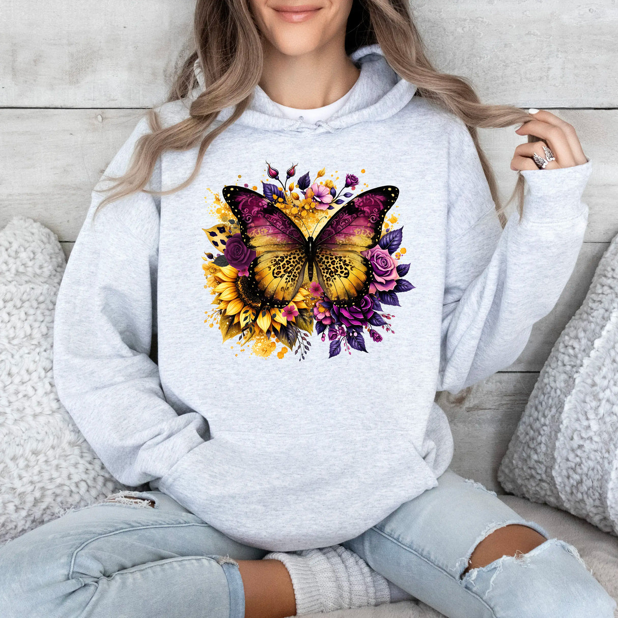 Hanorac cu gluga de dama oversize cu imprimeu BUTTERSUN