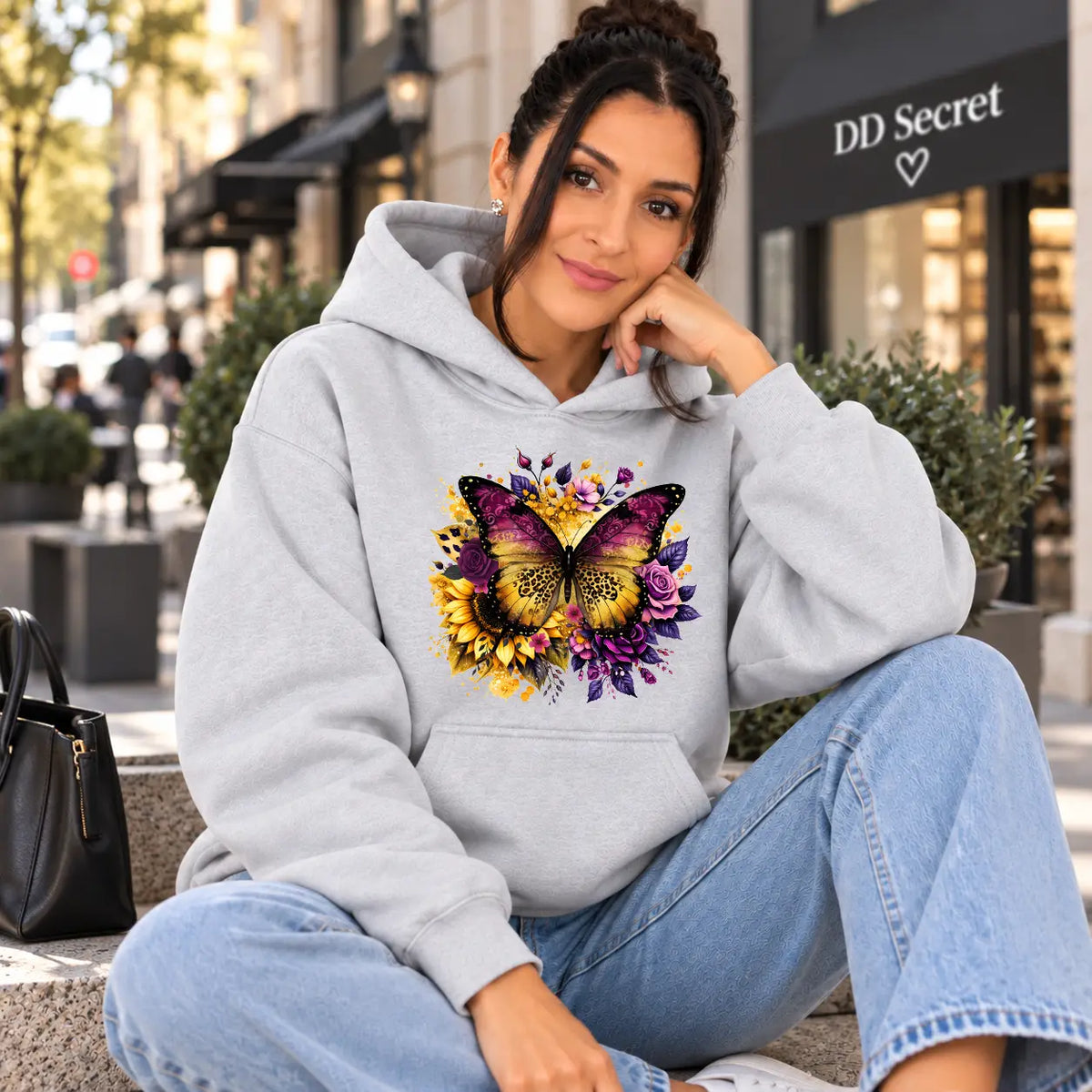 Hanorac cu gluga de dama oversize cu imprimeu BUTTERSUN