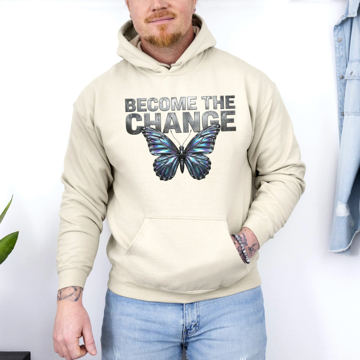 Hanorac cu gluga barbati regular fit cu imprimeu CHANGE