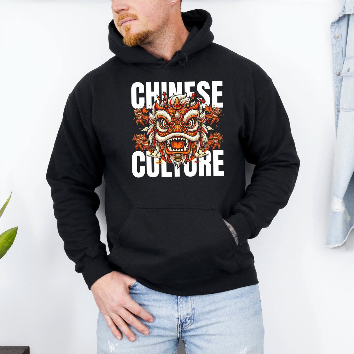 Hanorac cu gluga barbati regular fit cu imprimeu CHINESE