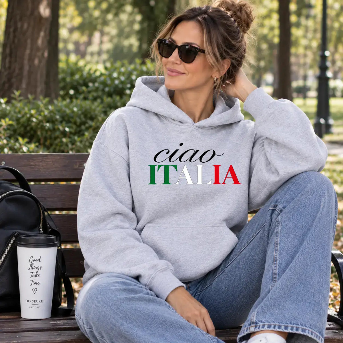 Hanorac cu gluga dama oversize cu imprimeu CIAO ITALIA