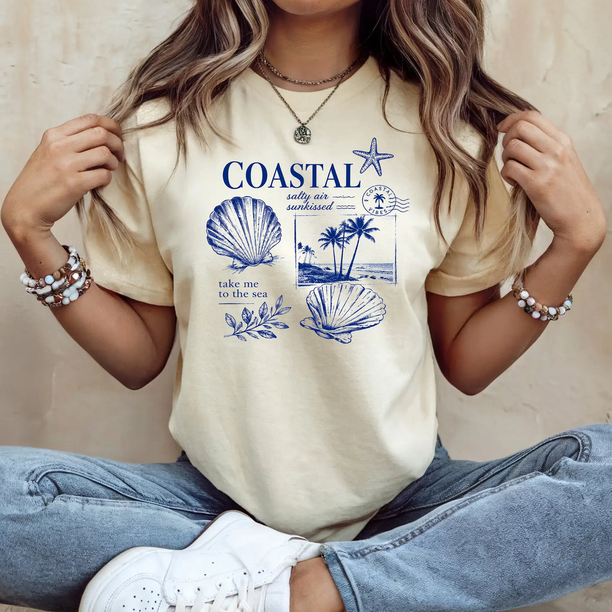 Tricou de dama oversize din bumbac 100% cu imprimeu de Vara COASTAL