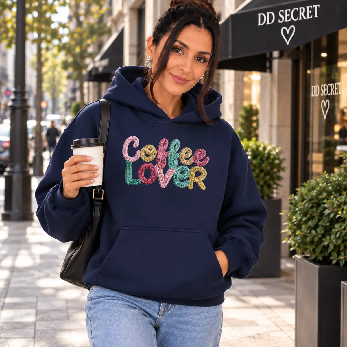 Hanorac cu gluga dama oversize cu imprimeu COFFEE LOVER