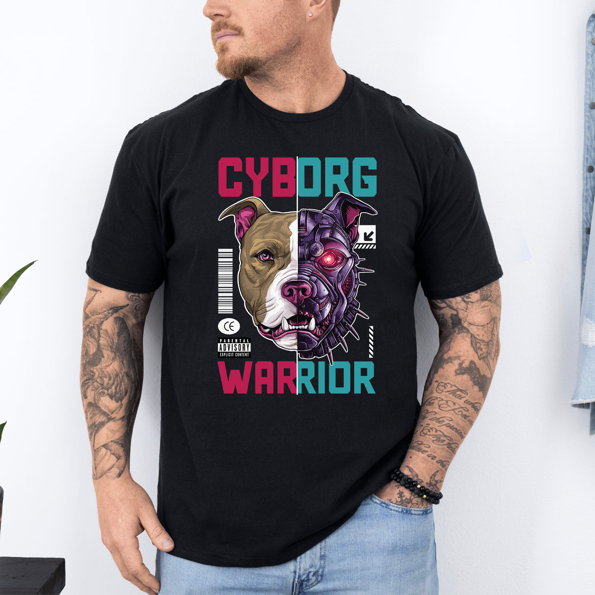 Tricou barbati din bumbac 100% regular fit Streetwear cu imprimeu CYBORG