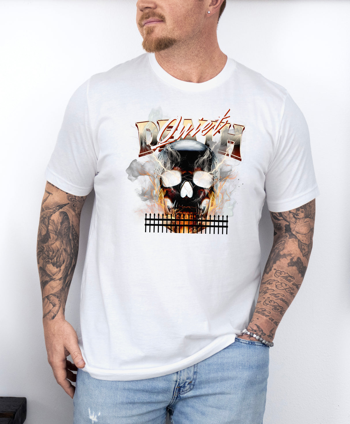 Tricou barbati din bumbac 100% regular fit Urban cu imprimeu craniu DEATH