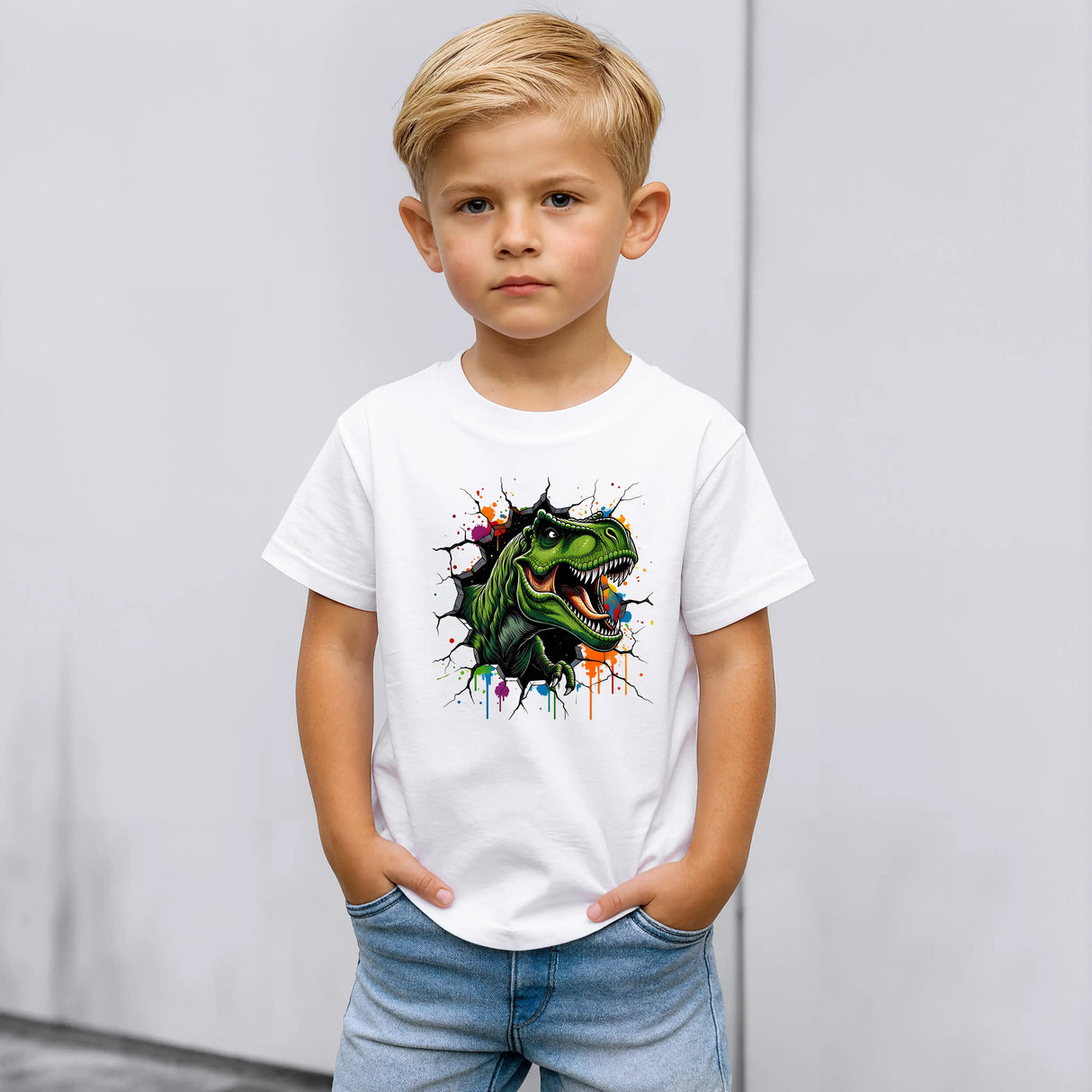 Tricou baieti din bumbac 100% cu imprimeu DINO
