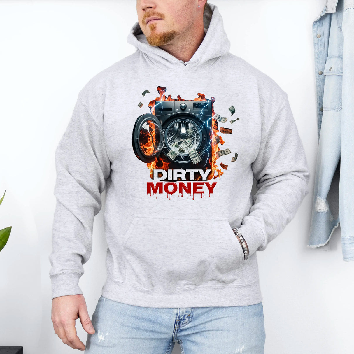 Hanorac cu gluga barbati regular fit cu imprimeu DIRTY MONEY