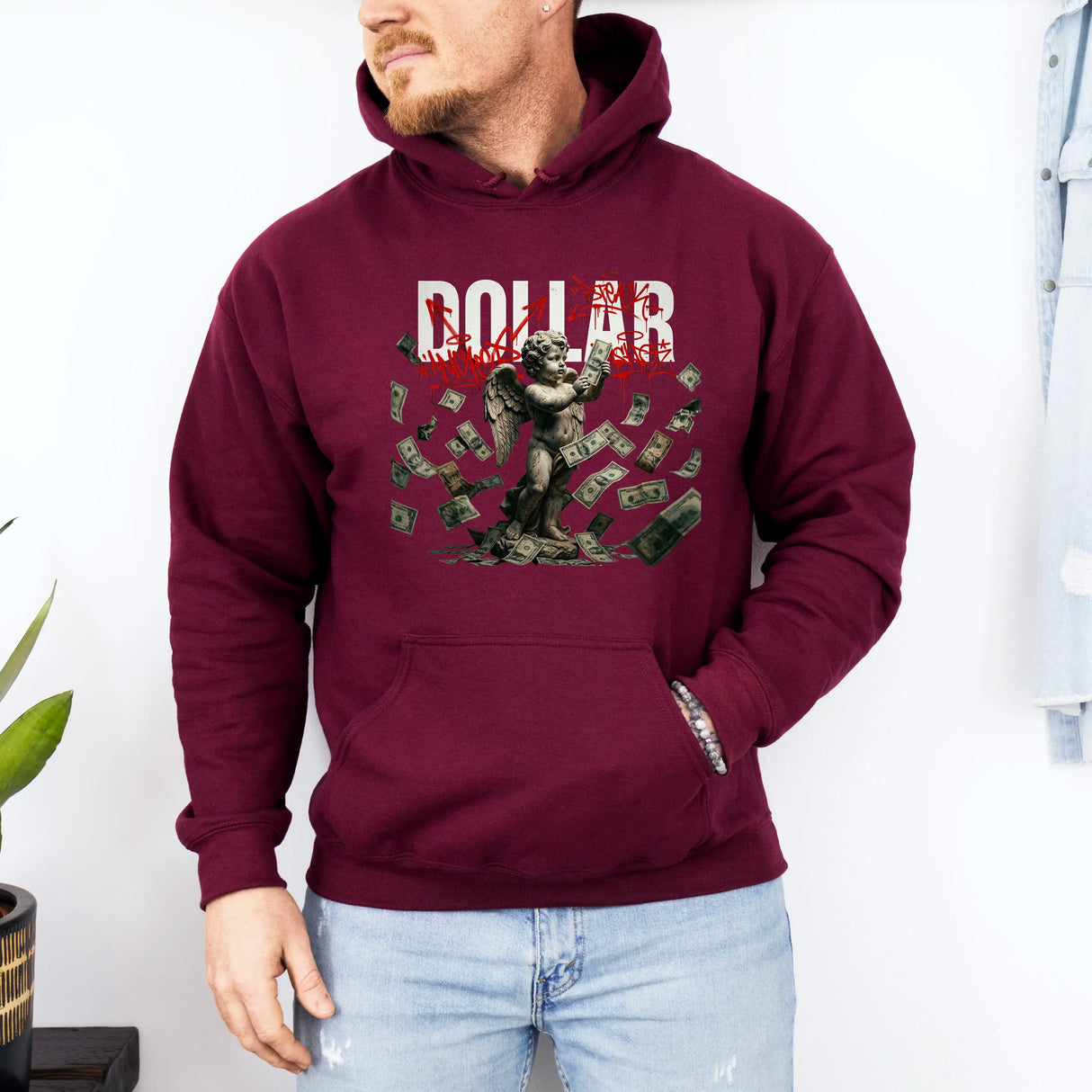 Hanorac cu gluga barbatesc regular fit cu imprimeu DOLLAR