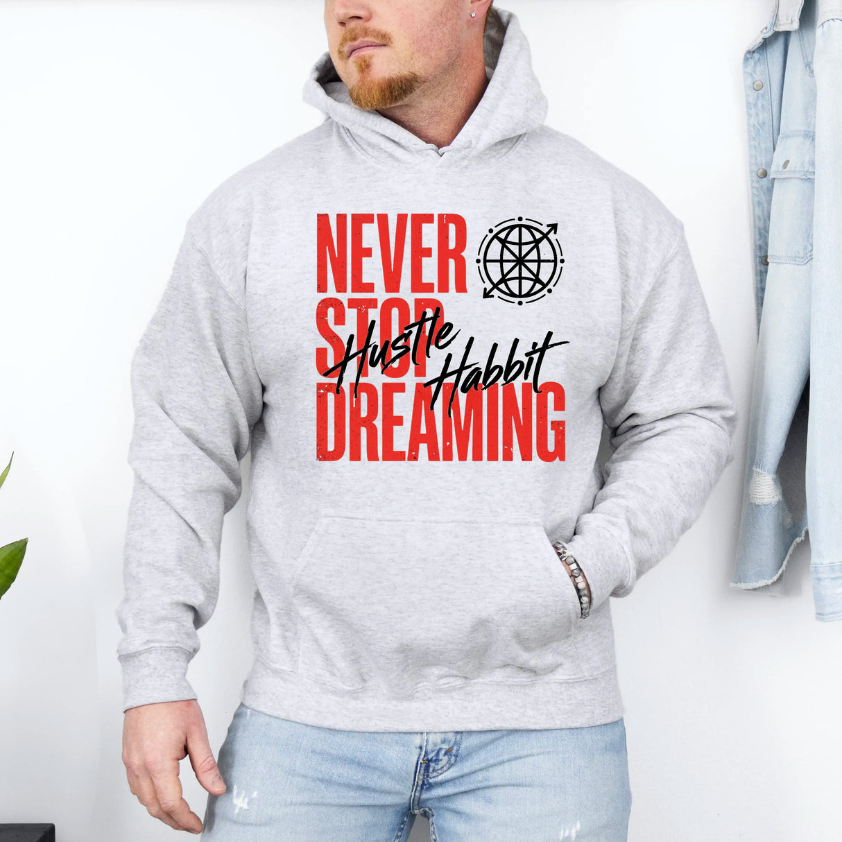 Hanorac cu gluga barbati regular fit cu imprimeu DREAMING