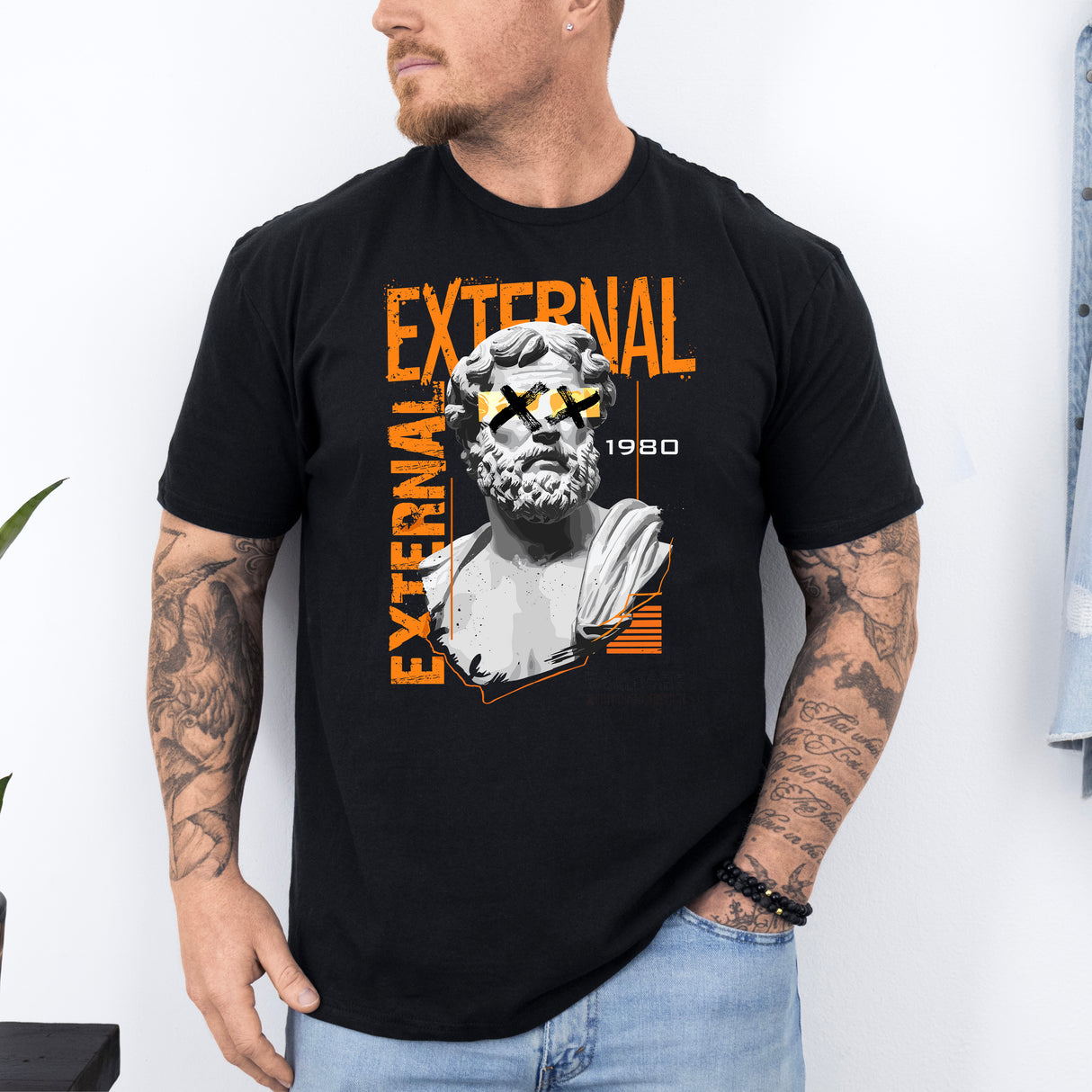 Tricou barbati din bumbac 100% regular fit Urban cu imprimeu EXTERNAL