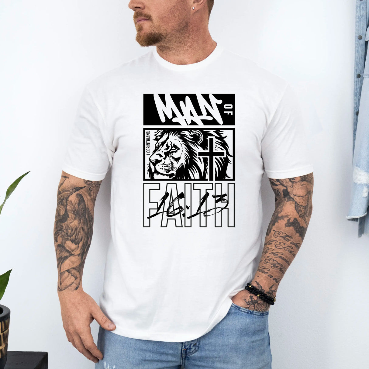 Tricou barbatesc din bumbac 100% cu imprimeu FAITH