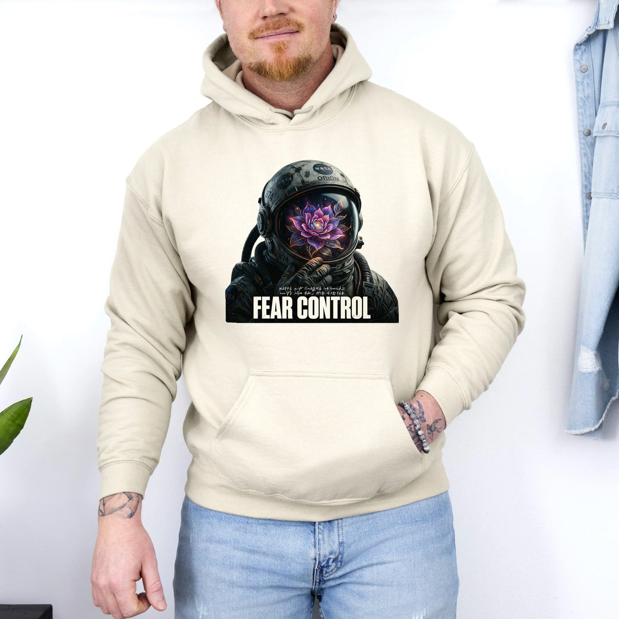 Hanorac cu gluga barbatesc regular fit cu imprimeu FEAR