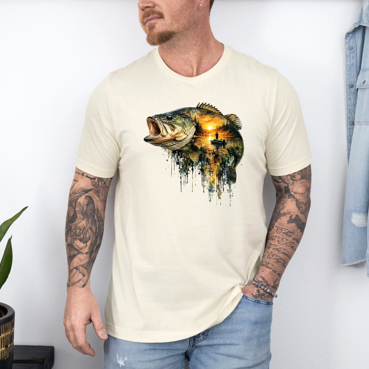 Tricou barbatesc din bumbac 100% cu imprimeu FISH