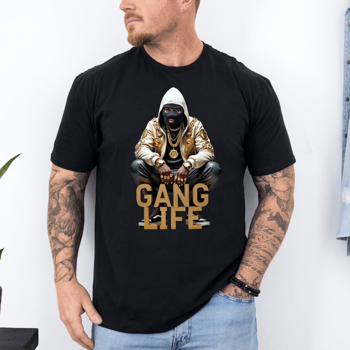 Tricou barbatesc din bumbac 100% regular fit Urban cu imprimeu GANG LIFE