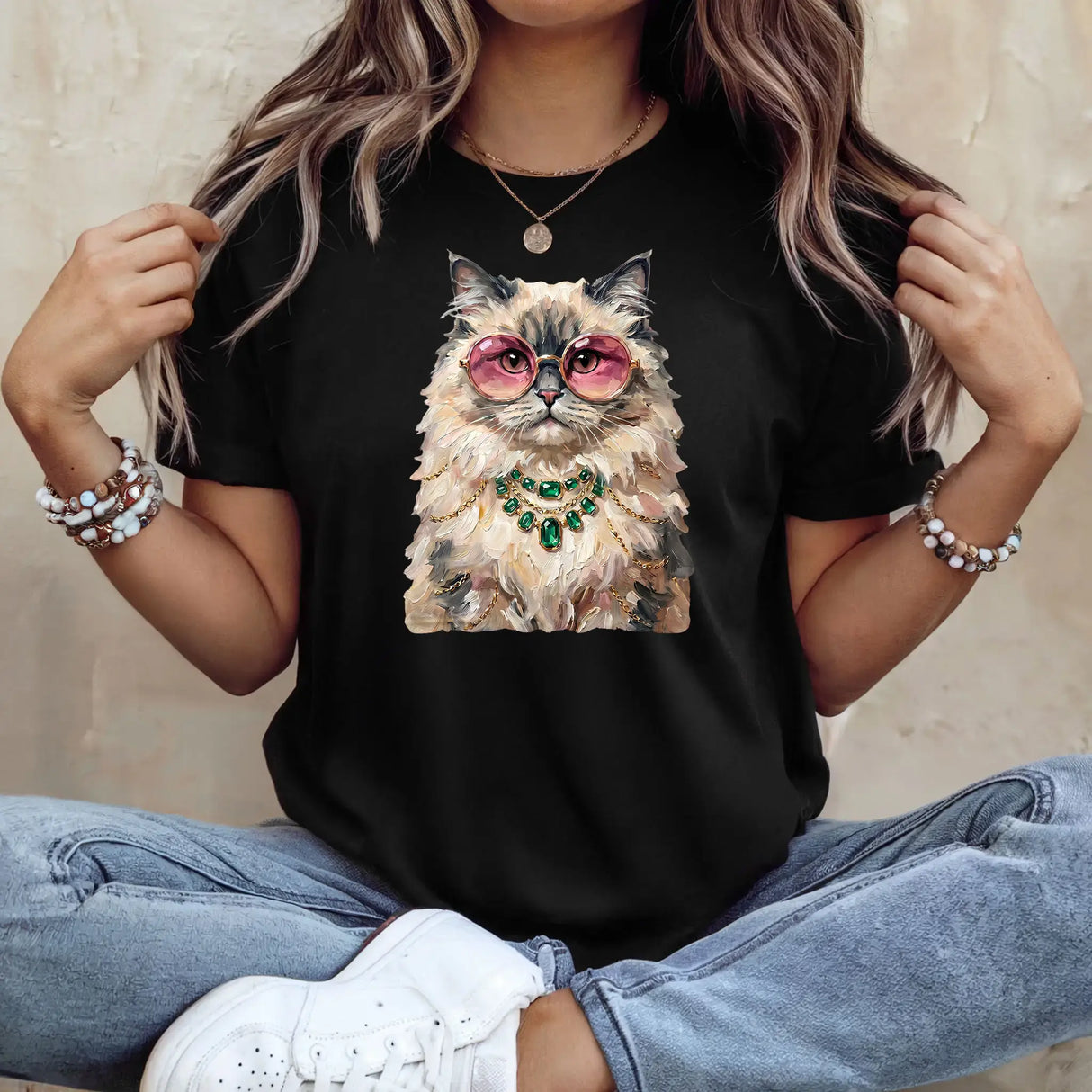 Tricou dama oversize din bumbac 100% cu pisica GLAM