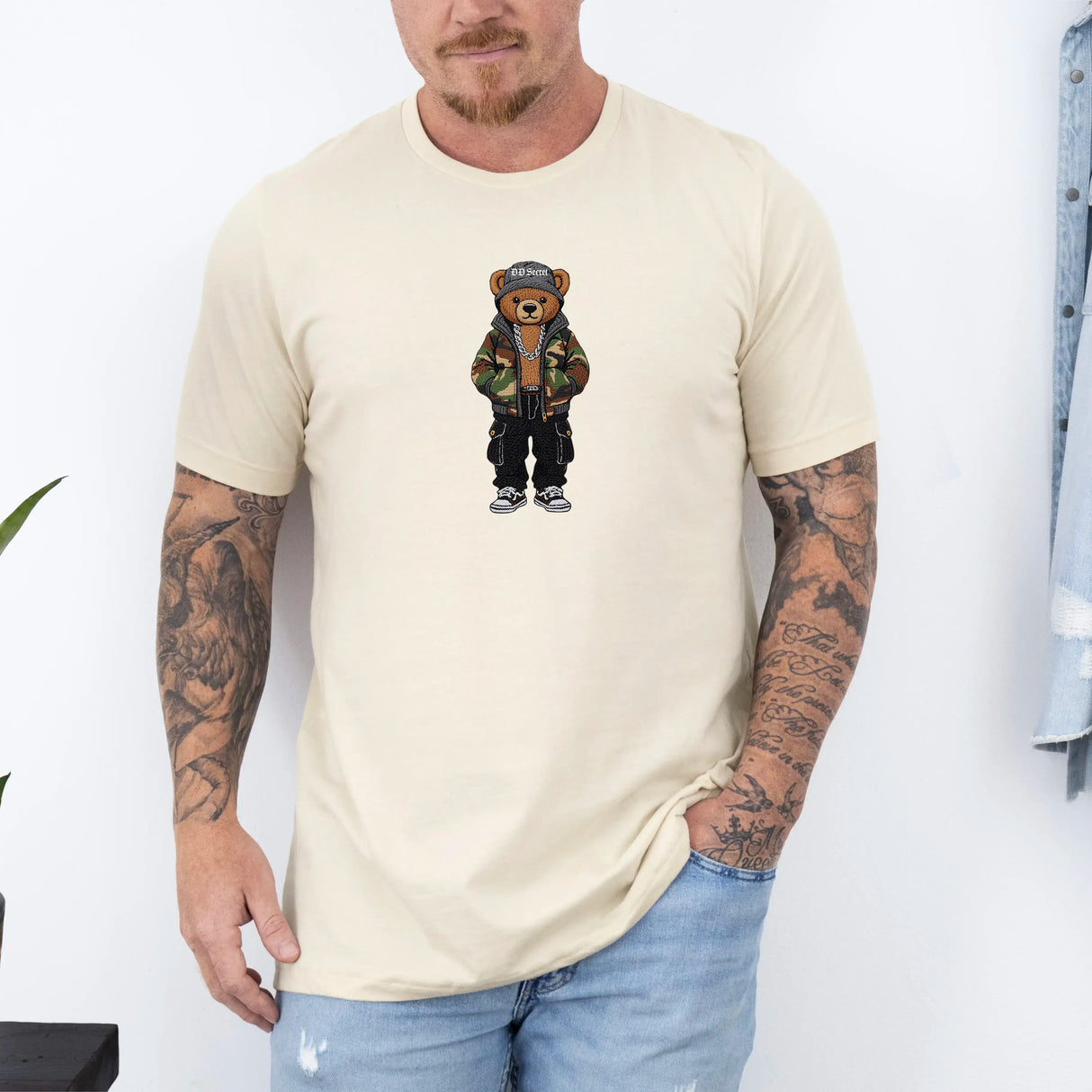 Tricou barbatesc din bumbac 100% regular fit cu ursulet GLOWING