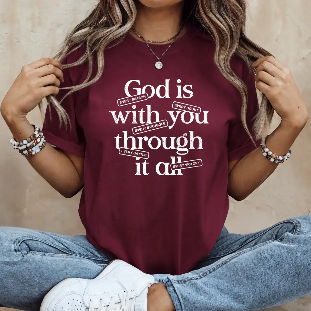 Tricou de dama oversize din bumbac 100% cu imprimey GOD IS WITH YOU