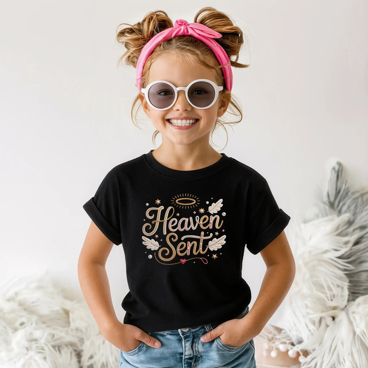 Tricou fete din bumbac 100% cu imprimeu HEAVEN SENT