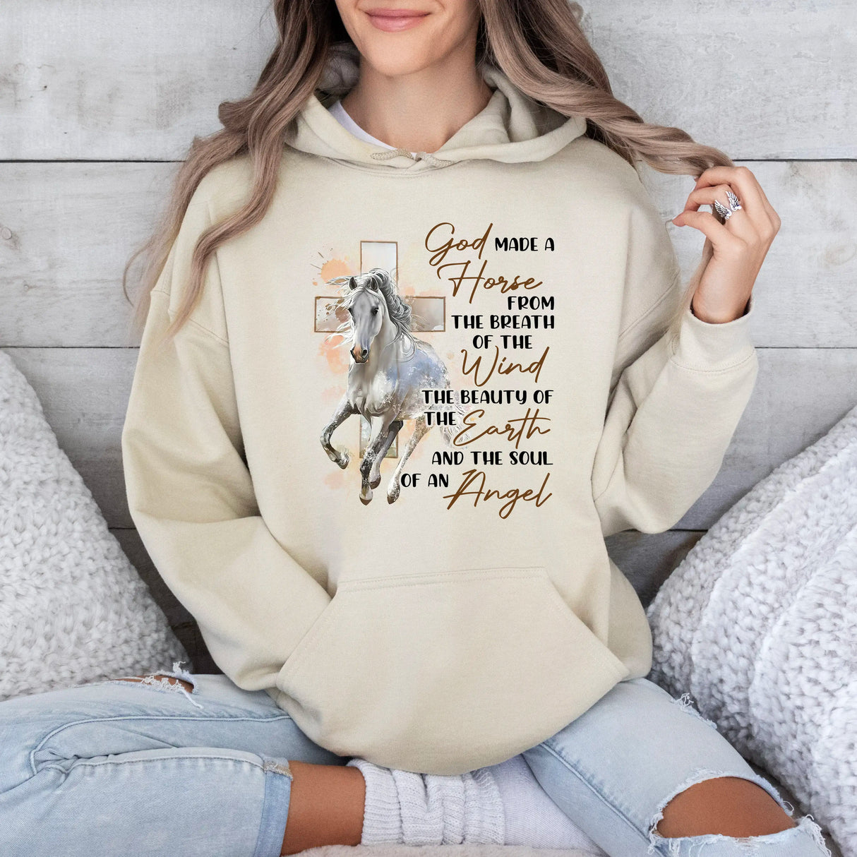 Hanorac cu gluga dama oversize cu mesaj HORSE