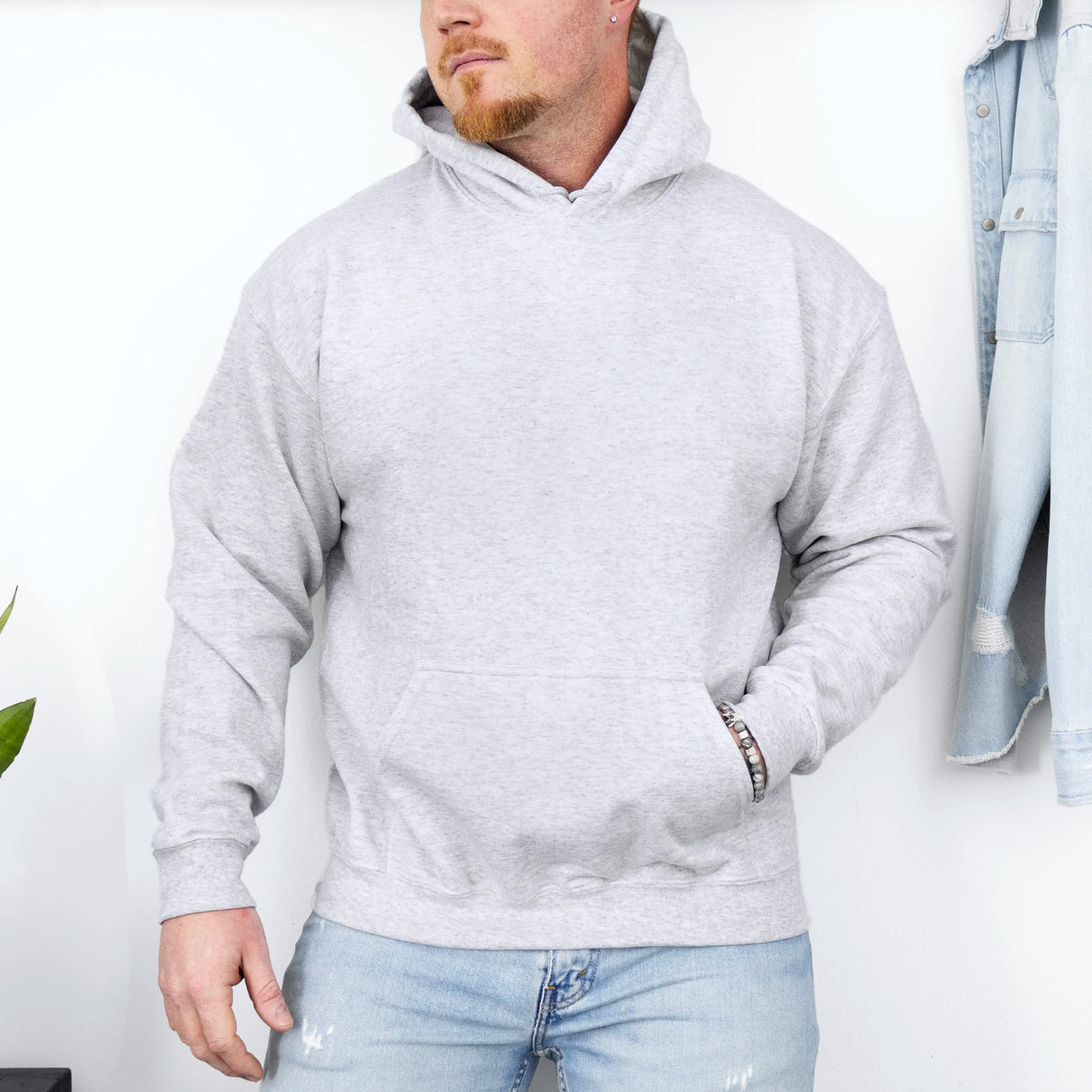 Hanorac cu gluga barbati regular fit simplu gri