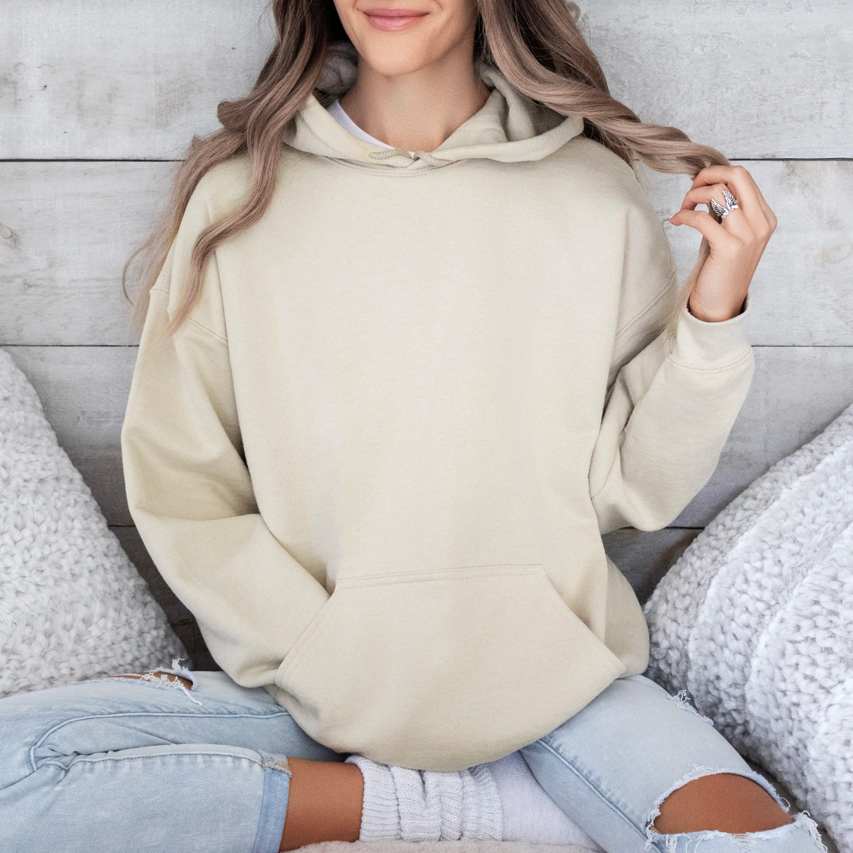 Hanorac cu gluga dama oversize simplu bej
