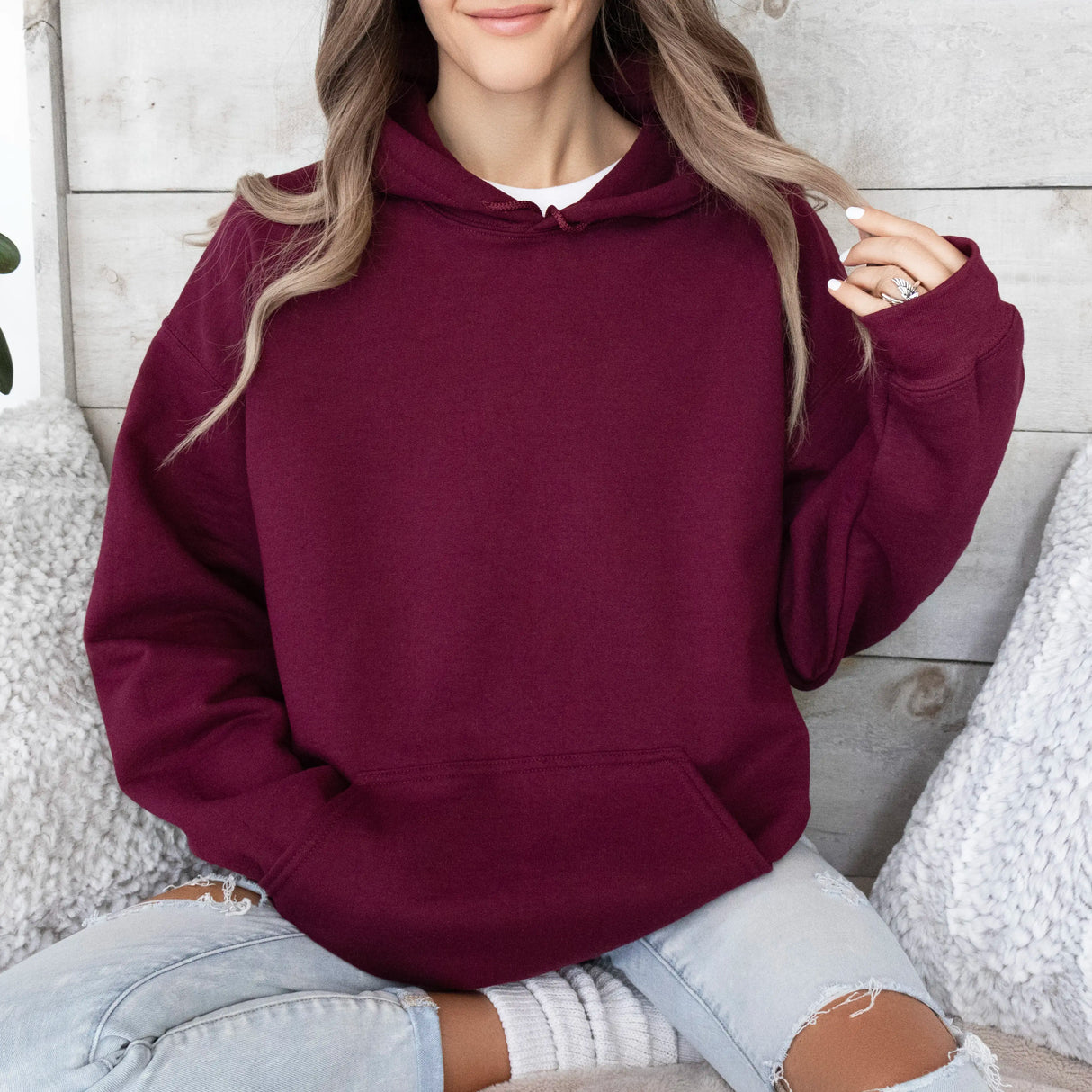 Hanorac cu gluga dama oversize simplu burgundy