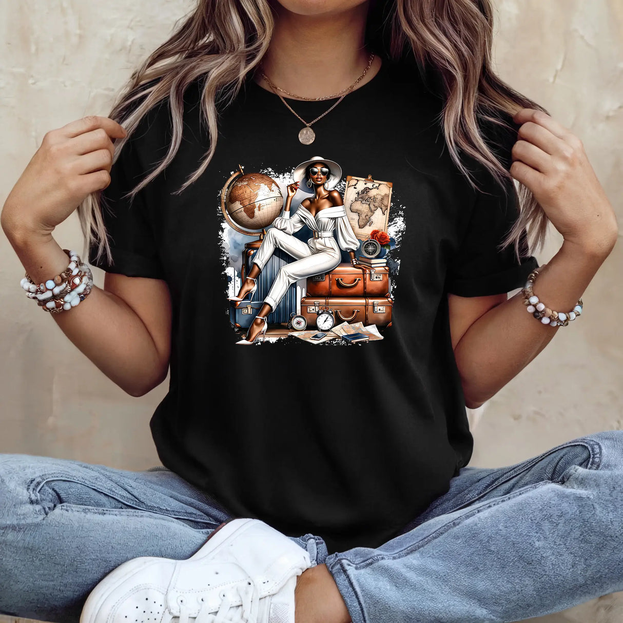 Tricou dama oversize din bumbac 100% Travel cu imprimeu JOURNEY
