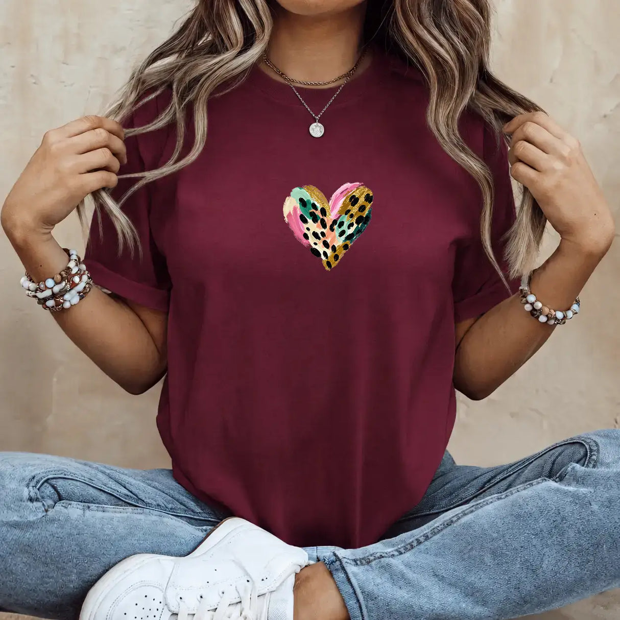 Tricou de dama oversize din bumbac 100% cu imprimeu LEOHEART