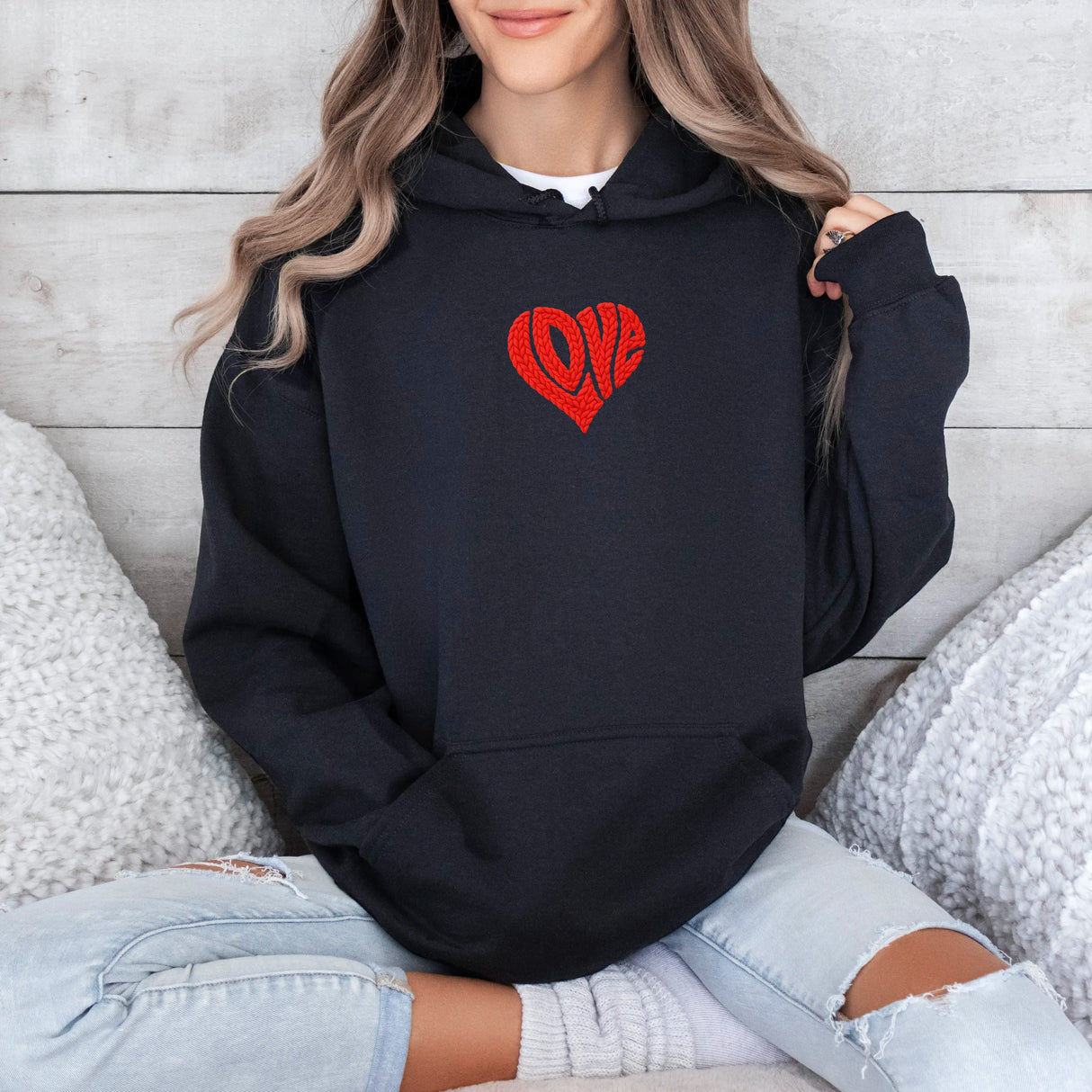Hanorac cu gluga de dama oversize cu imprimeu LOVE HEART