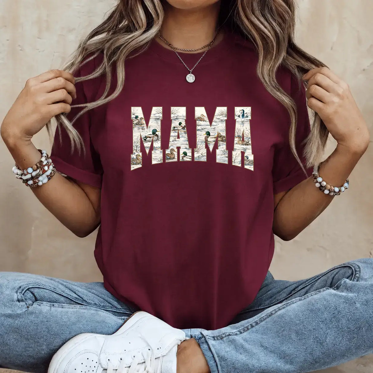 Tricou dama oversize din bumbac 100% cu imprimeu MAMA DUCK