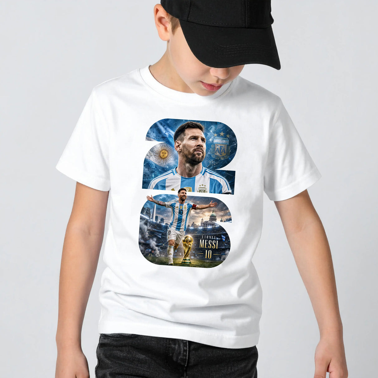 Tricou baieti din bumbac 100% cu imprimeu MESSI