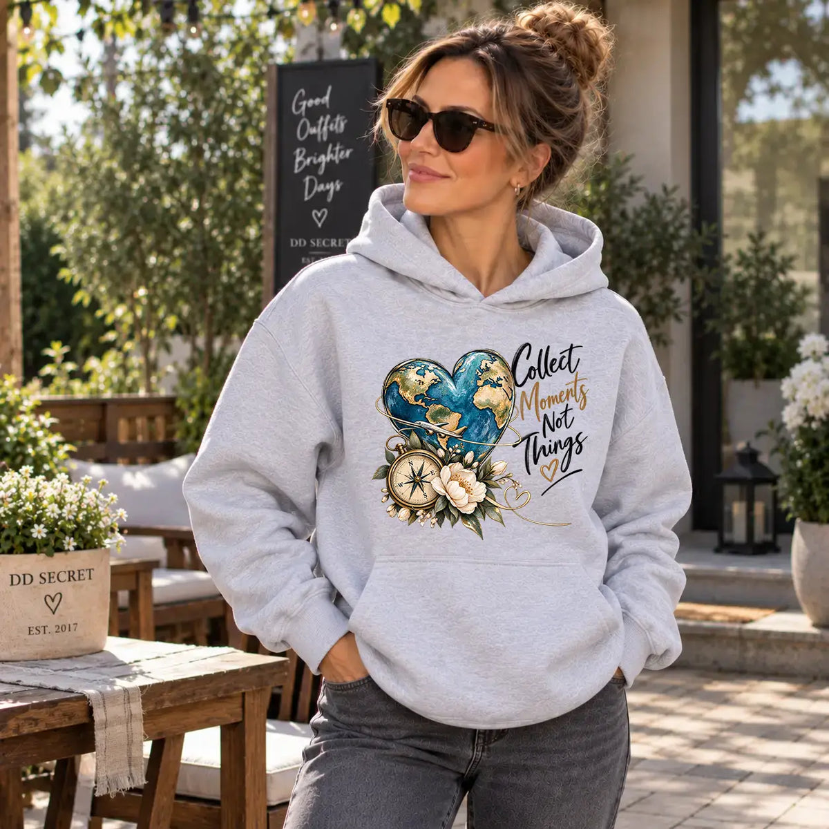 Hanorac cu gluga de dama oversize cu imprimeu MOMENTS