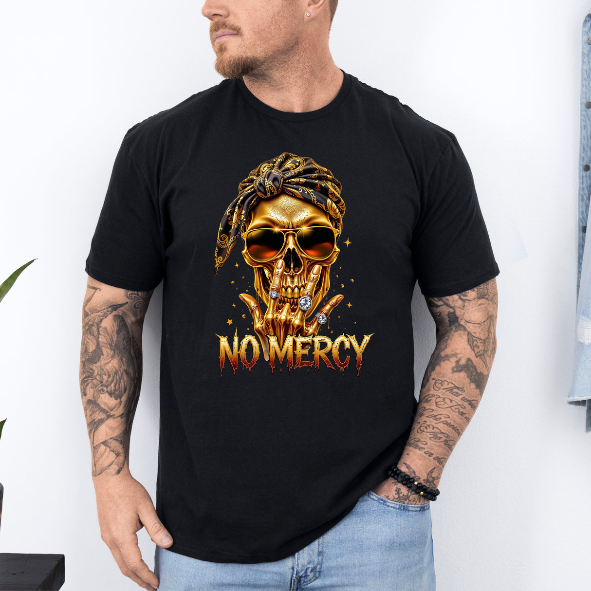Tricou barbatesc din bumbac 100% regular fit Streetwear cu imprimeu NO MERCY