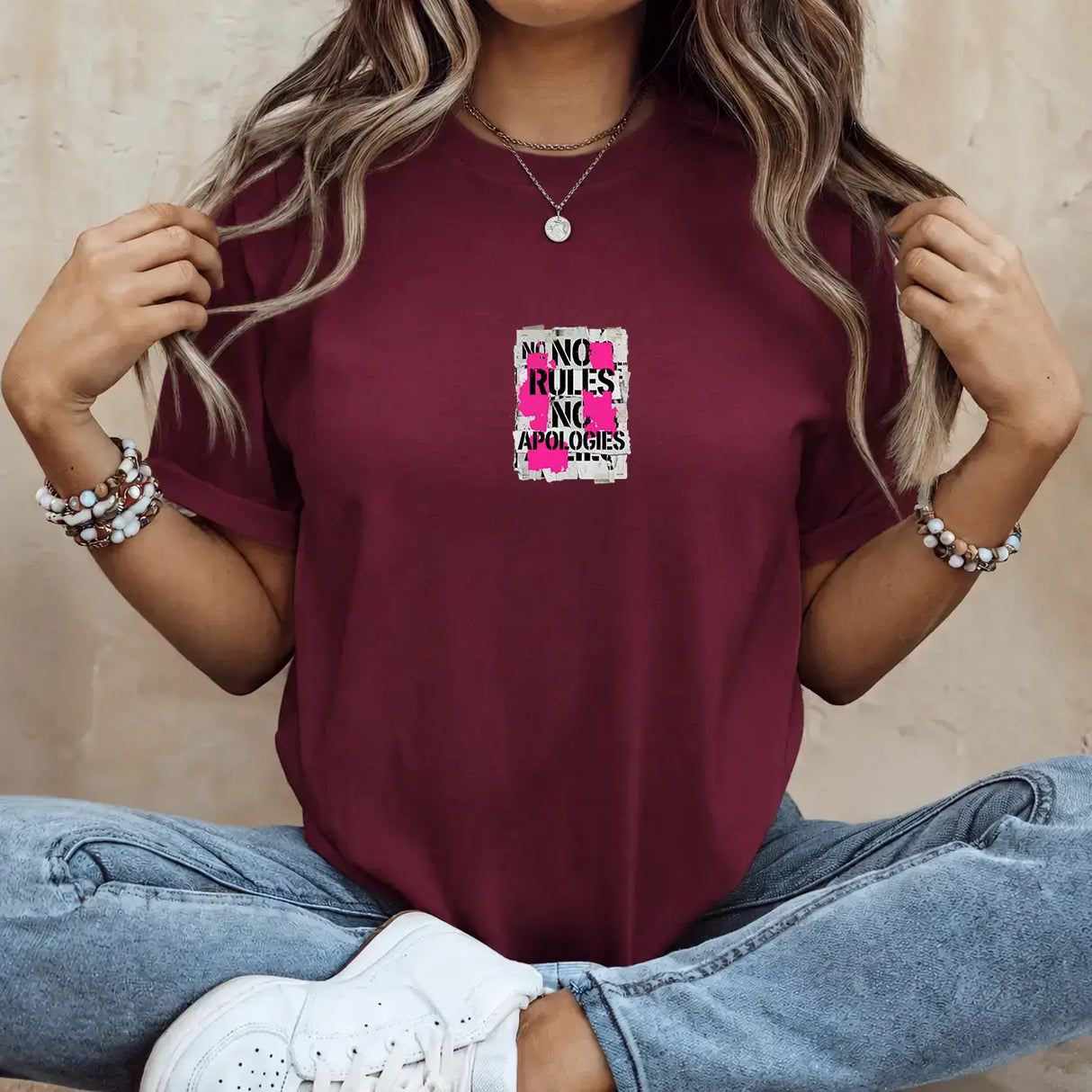 Tricou dama oversize din bumbac 100% cu imprimeu NO RULES