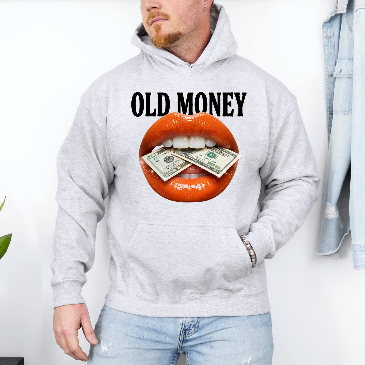 Hanorac cu gluga barbatesc regular fit cu imprimeu OLD MONEY