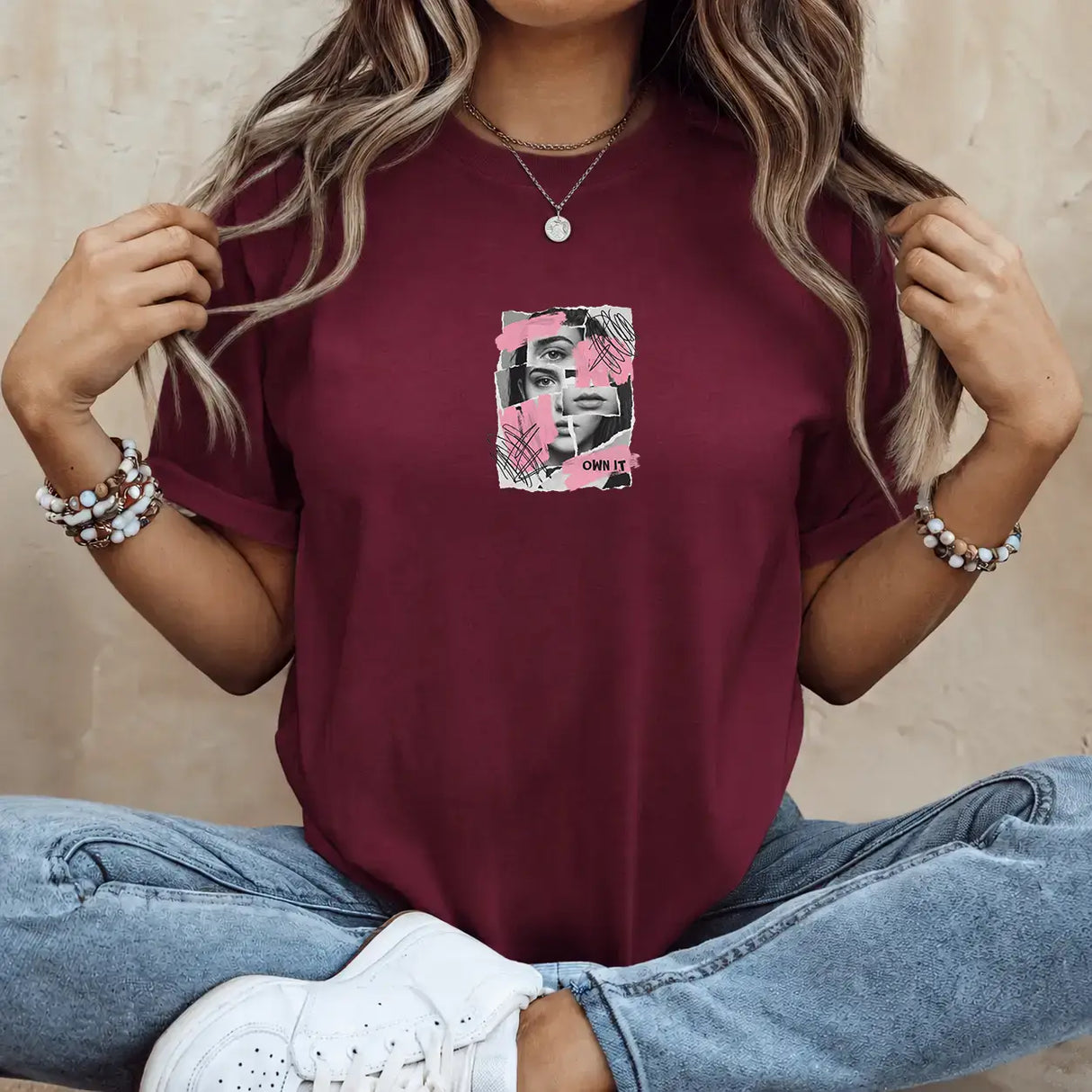 Tricou de dama oversize din bumbac 100% cu imprimeu OWN IT