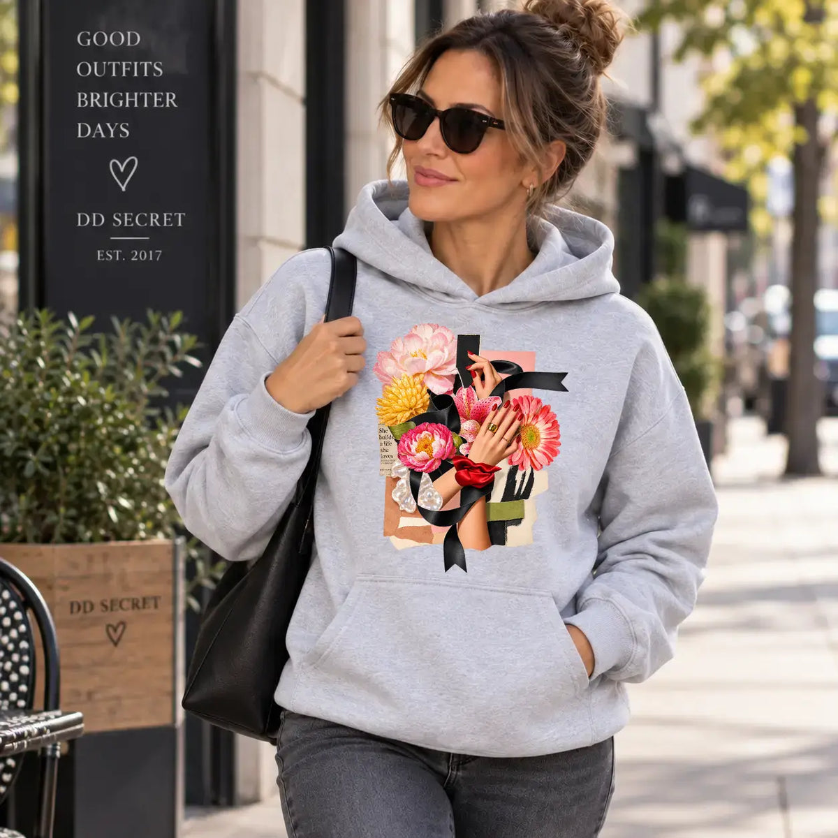 Hanorac cu gluga de dama oversize cu imprimeu PASSION