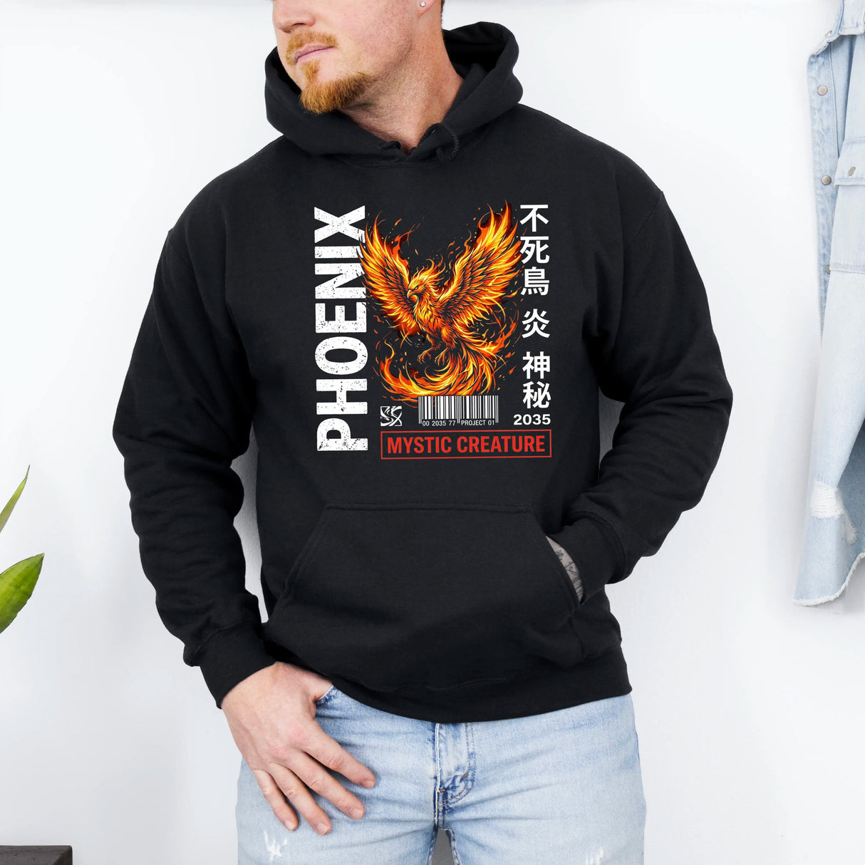 Hanorac cu gluga barbatesc regular fit cu imprimeu PHOENIX