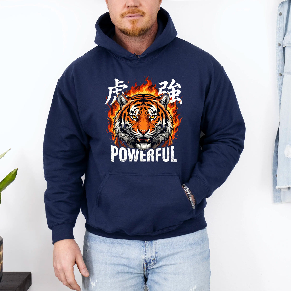 Hanorac cu gluga barbatesc regular fit cu imprimeu POWERFUL