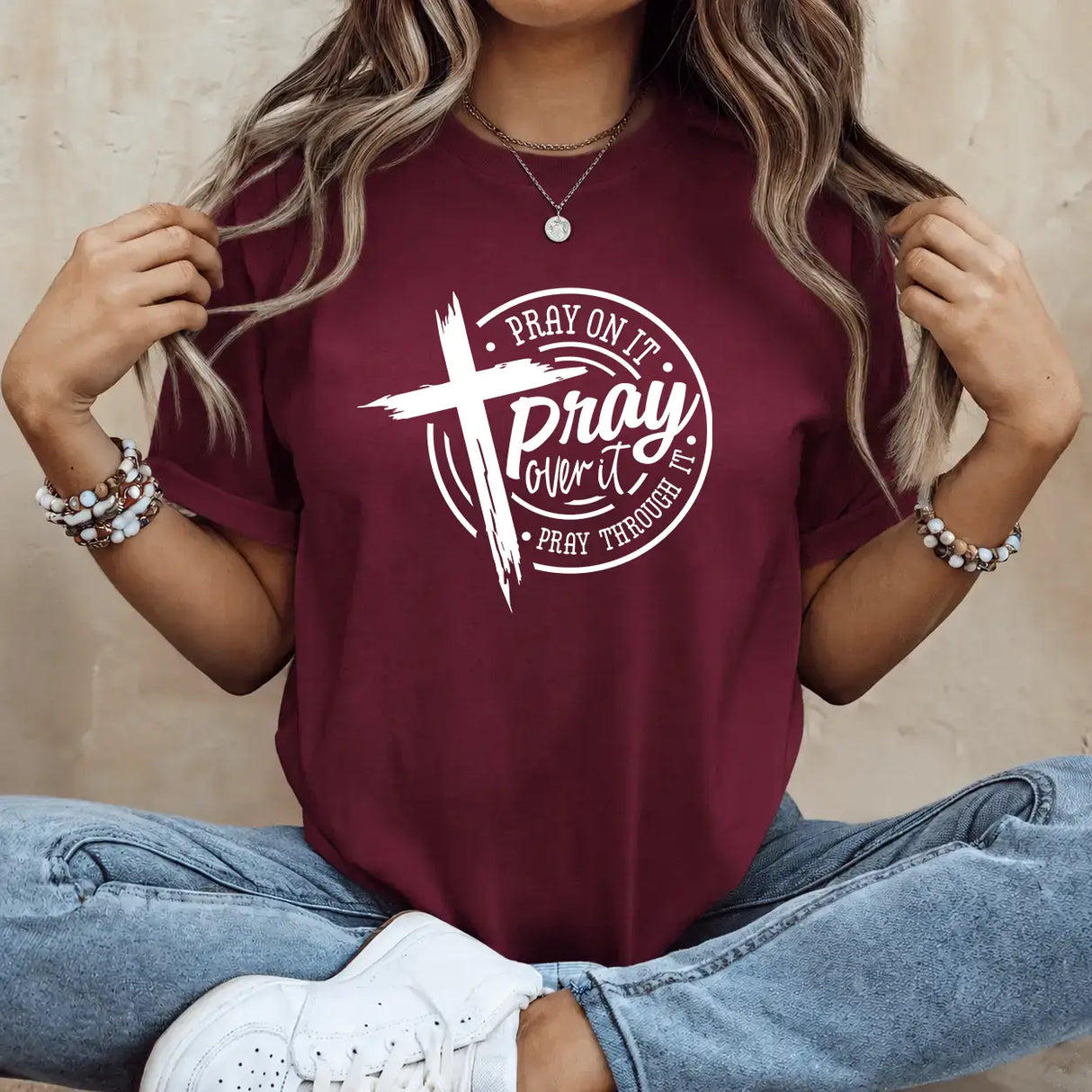Tricou dama oversize din bumbac 100% cu imprimeu PRAY