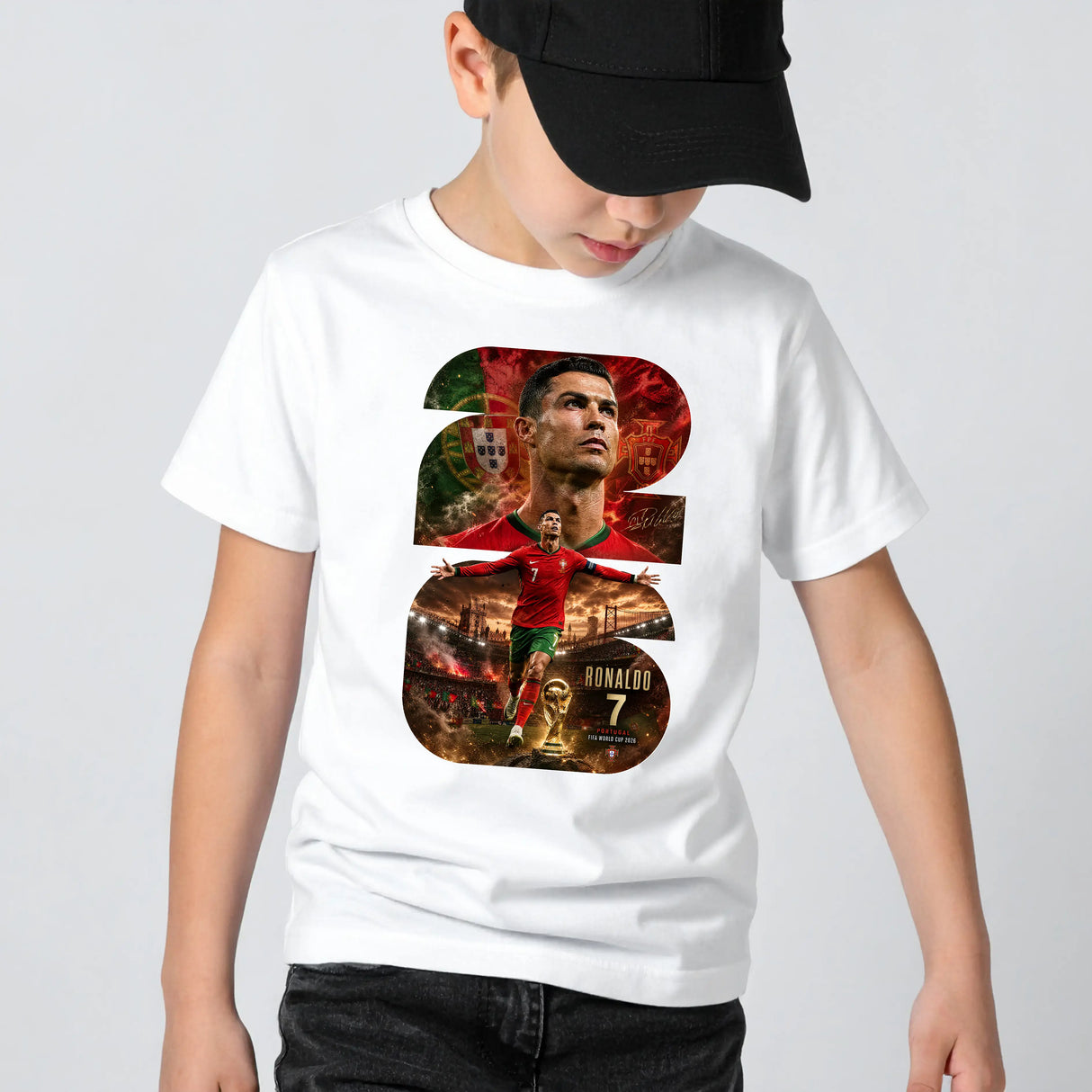 Tricou de baieti din bumbac 100% cu imprimeu RONALDO