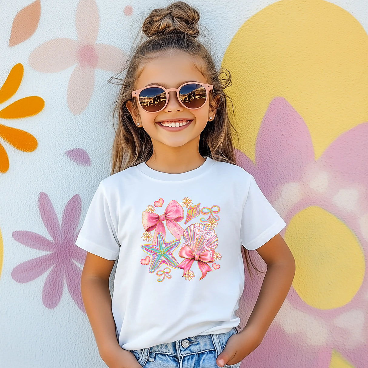 Tricou fete din bumbac 100% cu imprimeu SEA SHELL